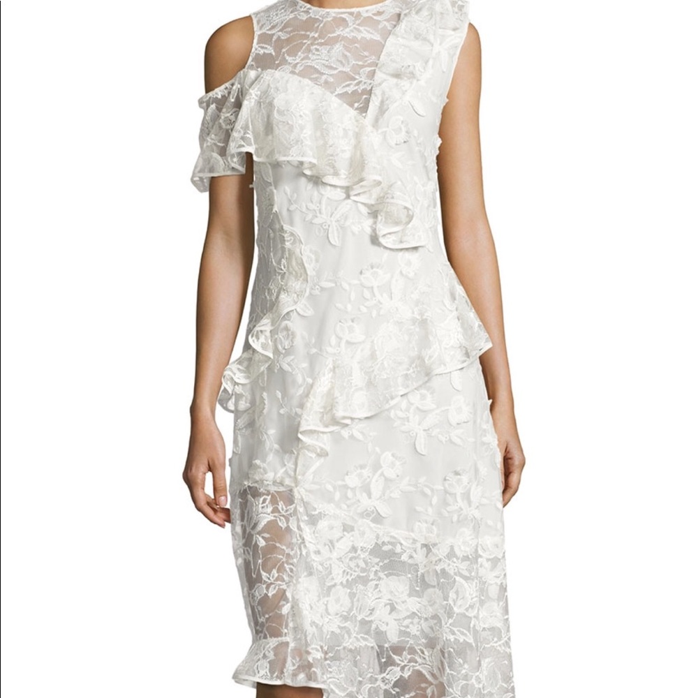 Sachin Babi pointe asymmetric white lace dress S
